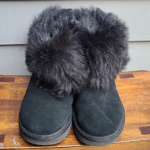 UGG Black Valentina Suede Boots with Shearling size 7 1/2" - Picture 1 of 12
